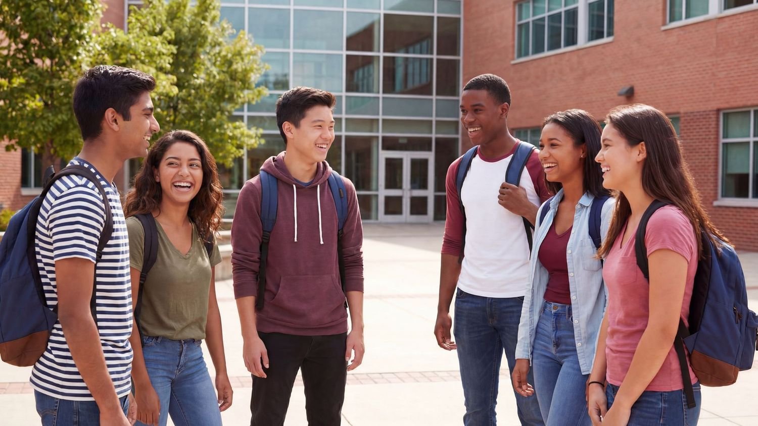 Shah scholarship students together outside their school