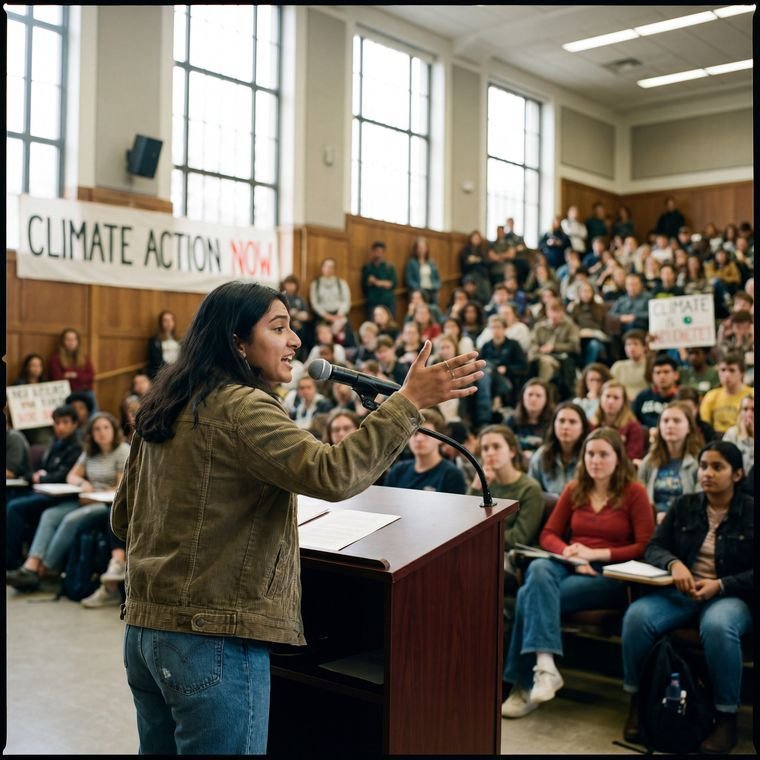 Student speaking at a campus event